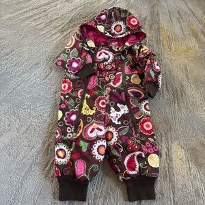 Hanna Andersson full-zip snowsuit brown pink floral paisley hood 80 / 18 months